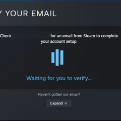 Ekran weryfikacji adresu email na Steam.