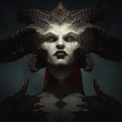 Lilith z Diablo 4, z potężnymi rogami i złowrogim spojrzeniem, budzi grozę.