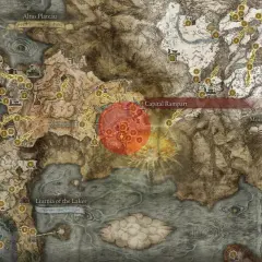 Mapa świata Elden Ring, z zaznaczonym obszarem Capital Rampart, który prowadzi do Leyndell.