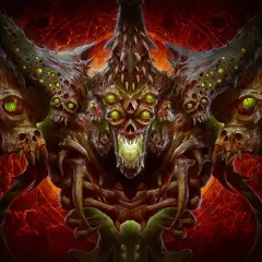 Potworna istota z wieloma oczami i czaszkami, idealna do recenzji Diablo 4.