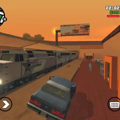 Pociąg na stacji w GTA SA Android. Spolszczenie gry działa, a na ekranie widać elementy interfejsu i mapę.