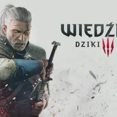 Geralt z Rivii, gotowy do walki, z mieczem w dłoni. Tytuł gry "Wiedźmin: Dziki Gon" sugeruje nadchodzącą, epicką przygodę.