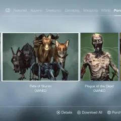 Menu gry Skyrim Anniversary Edition: co zawiera. Widoczne DLC: Nordic Jewelry, Pets of Skyrim, Plague of the Dead, Rare Curios.