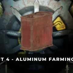 Zardzewiały kanister, kluczowy do zdobycia **fallout 4 aluminium**. W tle mechaniczne elementy z żółtymi akcentami.