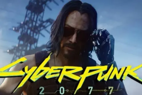 Johnny Silverhand z Cyberpunk 2077, z cybernetyczną ręką i okularami. Gra waży sporo, ale oferuje niesamowite wrażenia.