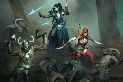 Wojownicy z Diablo 4 walczą z potworami, pokazując siłę crossplay.