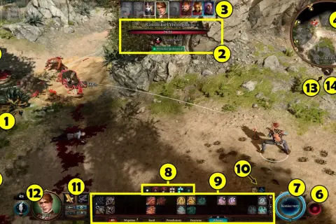 Bitwa w Baldur's Gate: drużyna walczy z gnollami. Widać interfejs gry, postacie i minimapę.