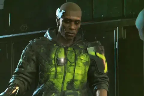 Cyberpunkowy wojownik w zielonej kurtce, z implantem na głowie. Nie czas żałować róż, tylko walczyć.
