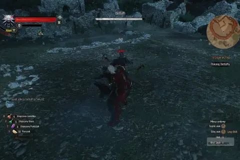 Geralt walczy z Dettlaffem, zadając mu obrażenia. Kluczowe jest pokonanie Dettlaffa, by zakończyć misję.