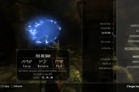 Smoczy krzyk "Fus Ro Dah" w grze Skyrim. Siła głosu, która odpycha wszystko na drodze.