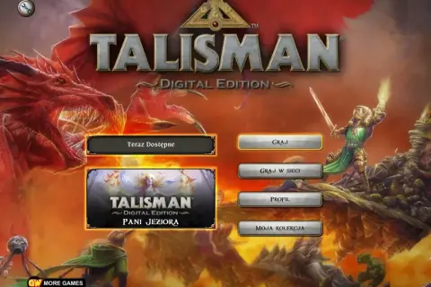 Smok i rycerz na tle Talisman Digital Edition. Spolszczenie gry "Pani Jeziora" dostępne. Graj, graj w sieci, profil, moja kolekcja.