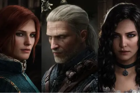 Triss i Yen, dwie potężne czarodziejki, obok wiedźmina Geralta.