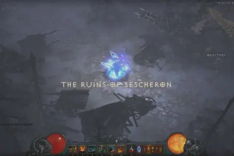 Ruiny Sescheron w Diablo 3, gdzie gracze mogą znaleźć Kostkę Kanai.