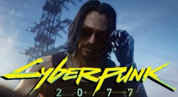 Johnny Silverhand z Cyberpunk 2077, z cybernetyczną ręką i okularami. Gra waży sporo, ale oferuje niesamowite wrażenia.