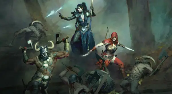 Wojownicy z Diablo 4 walczą z potworami, pokazując siłę crossplay.