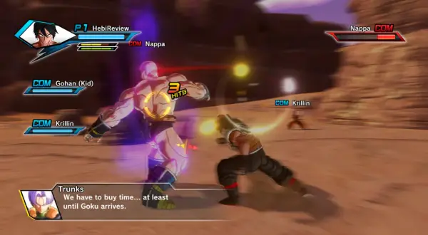 W grze Dragon Ball Z: Kakarot, Nappa walczy z Gohanem (Kid). W tle widać niebieskiego smoka.