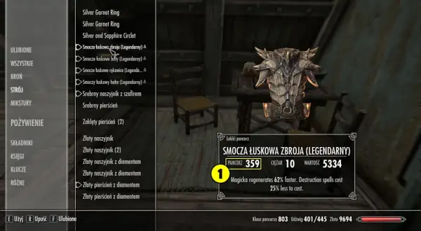 Smocza łuskowa zbroja (Legendarny) w grze Skyrim. Idealna do budowania postaci skupionych na magii.