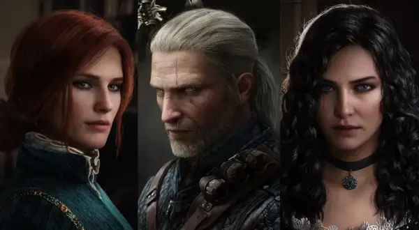 Triss i Yen, dwie potężne czarodziejki, obok wiedźmina Geralta.