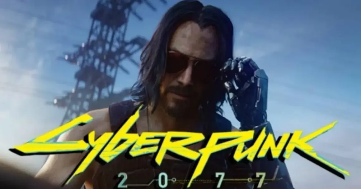 Johnny Silverhand z Cyberpunk 2077, z cybernetyczną ręką i okularami. Gra waży sporo, ale oferuje niesamowite wrażenia.