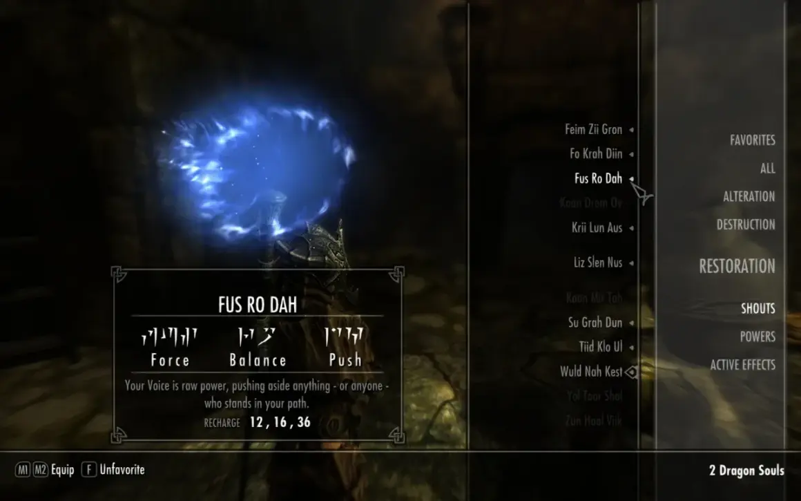 Smoczy krzyk "Fus Ro Dah" w grze Skyrim. Siła głosu, która odpycha wszystko na drodze.