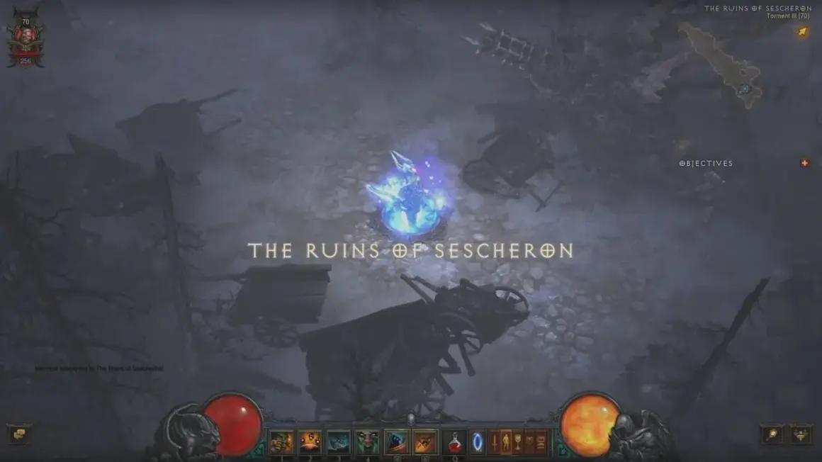 Ruiny Sescheron w Diablo 3, gdzie gracze mogą znaleźć Kostkę Kanai.
