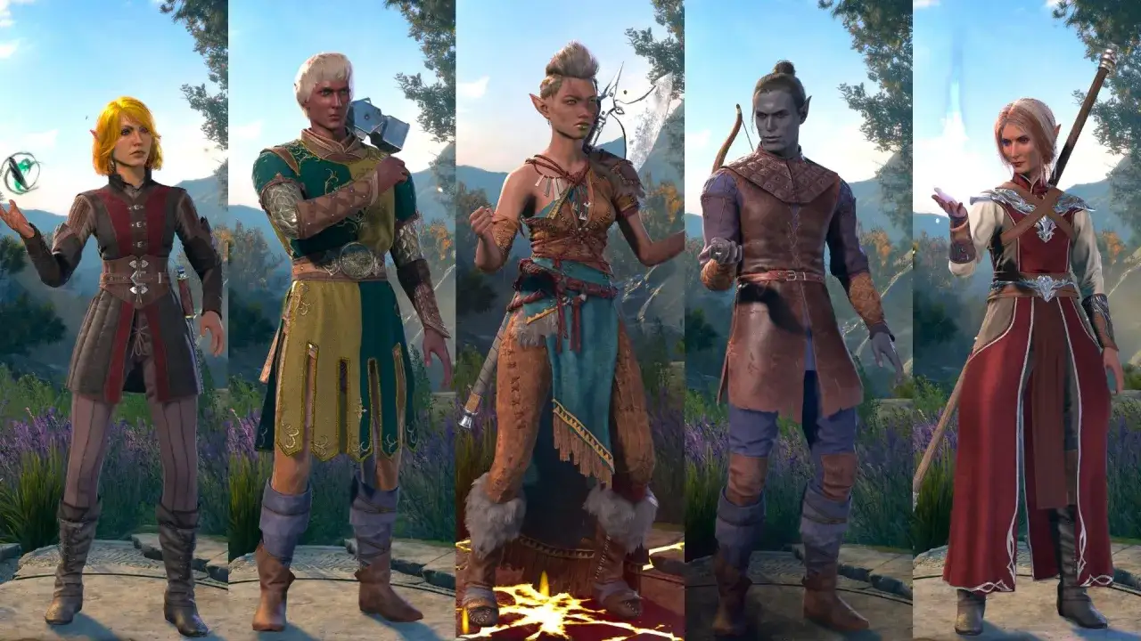 Pięcioro elfów w zbrojach, gotowych do walki. Odkryj najlepsze bg3 best builds i stwórz swoją drużynę marzeń!