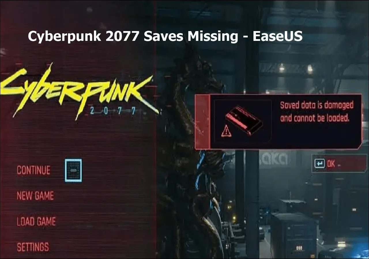 Menu gry Cyberpunk 2077 z komunikatem o uszkodzonych danych, uniemożliwiającym wczytanie zapisu. To nie jest idealny cyberpunk save location.
