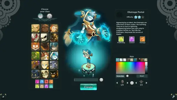 Wybór klasy postaci w grze Wakfu: Eliotrope, szybki jak błyskawica, znający sekrety świata.