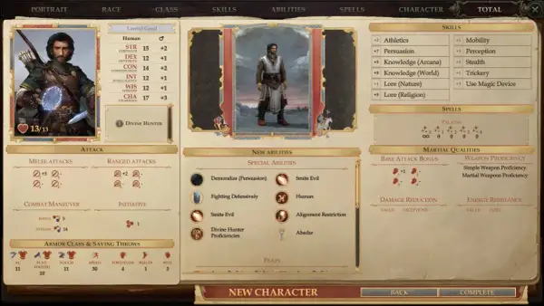 Postać w grze Pathfinder, klasa "Boski Łowca" (Divine Hunter). Atrybuty, umiejętności i specjalne zdolności.