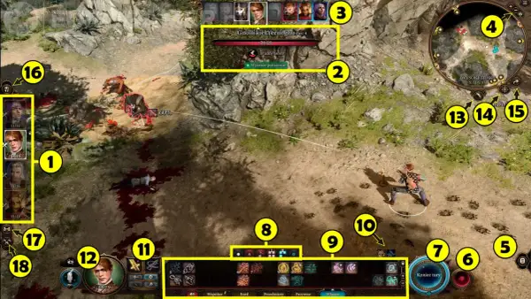 Bitwa w Baldur's Gate: drużyna walczy z gnollami. Widać interfejs gry, postacie i minimapę.