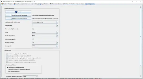 Ustawienia programu Grim Dawn Stash, pozwalające na tworzenie i zarządzanie własnymi grim dawn builds.