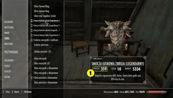 Smocza łuskowa zbroja (Legendarny) w grze Skyrim. Idealna do budowania postaci skupionych na magii.