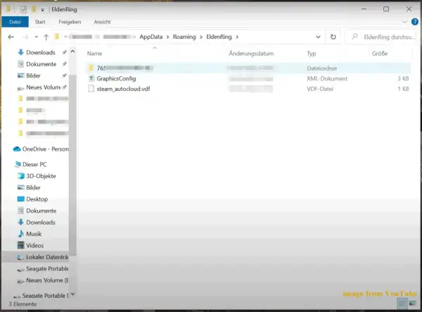 Folder z plikami gry Elden Ring, w tym folder "76!" zawierający dane do zapisu gry.