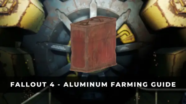Zardzewiały kanister, kluczowy do zdobycia **fallout 4 aluminium**. W tle mechaniczne elementy z żółtymi akcentami.